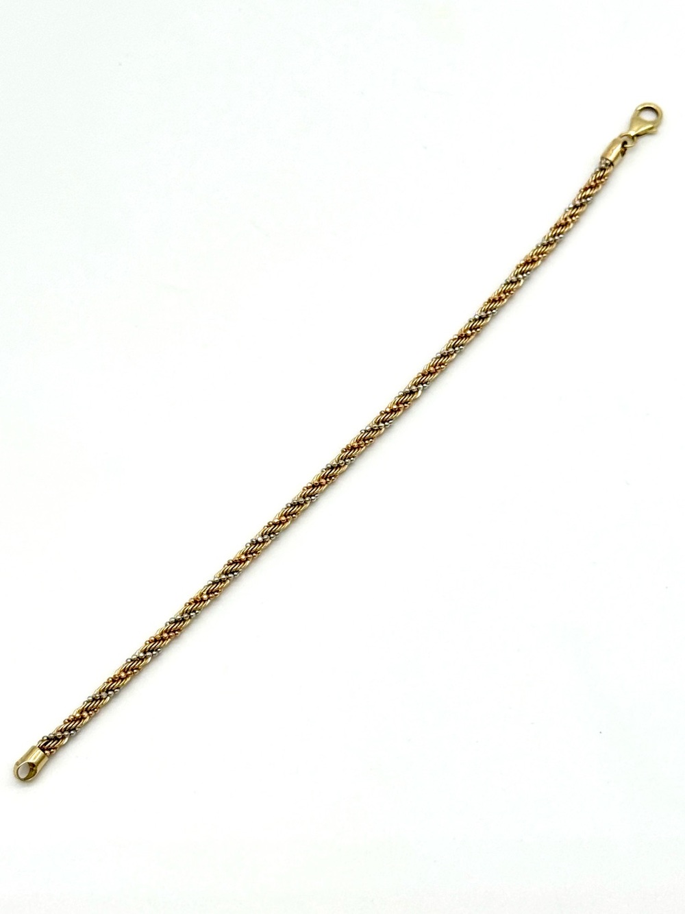 14k Tri Color Gold, 3MM Diamond Cut Rope Bracelet - 7.5”